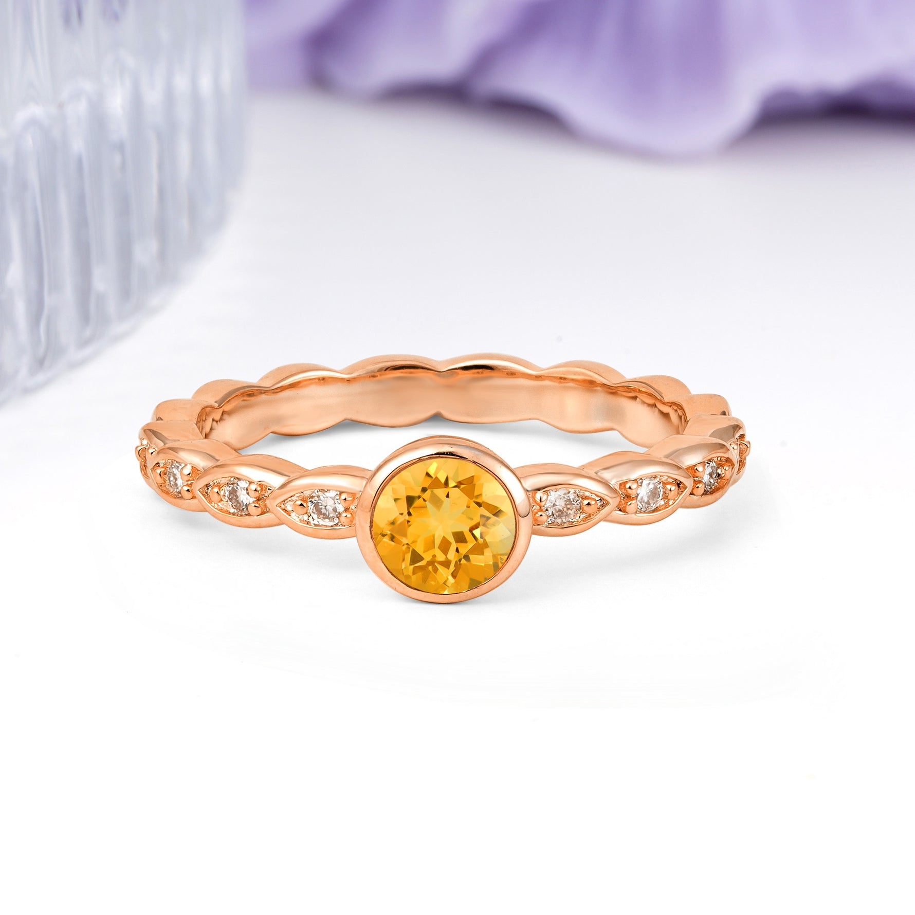 Classic & Minimalist Flush-Set Round-Cut Citrine Engagement Ring - Additional view