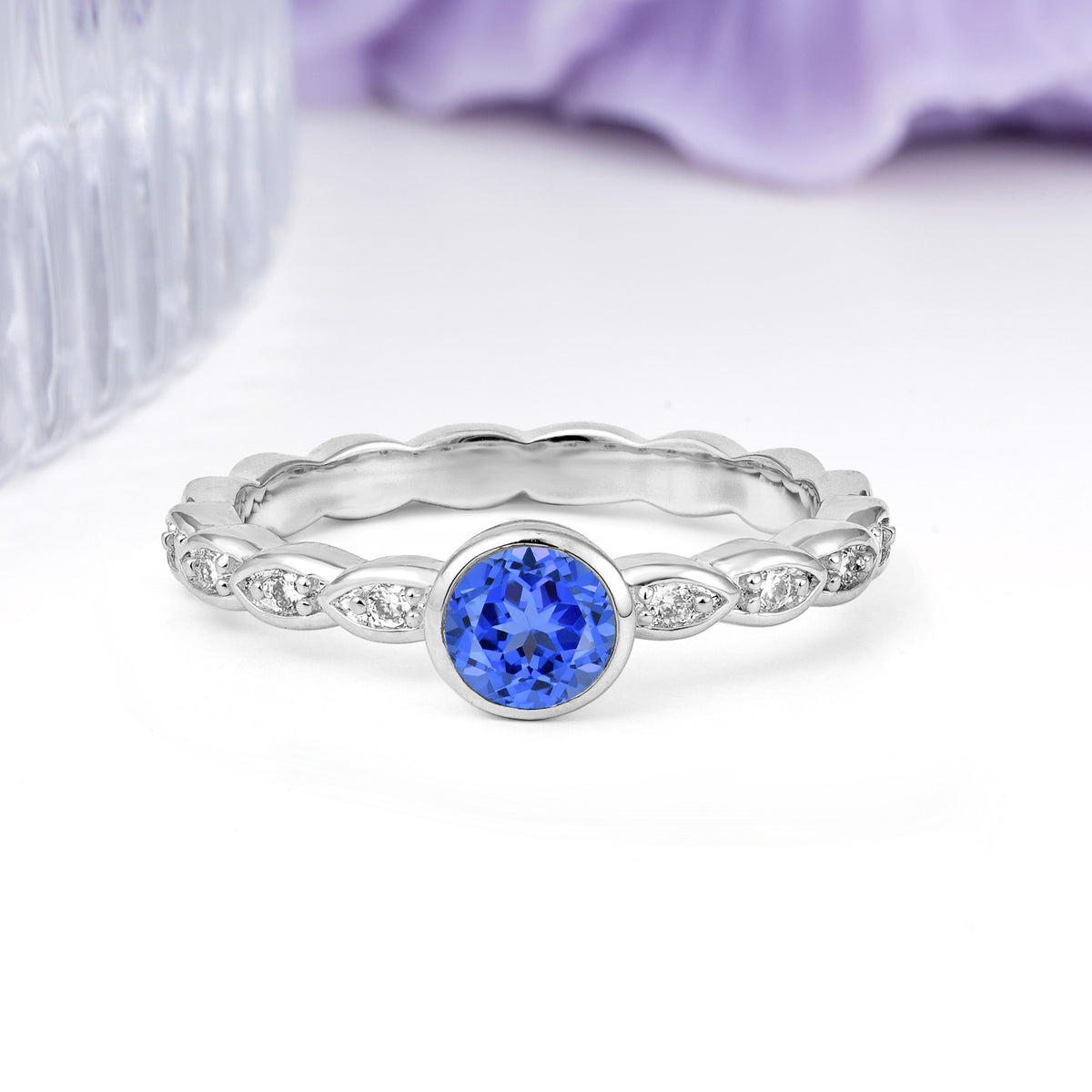 Classic & Minimalist Flush-Set Round-Cut Sapphire Engagement Ring - Additional view