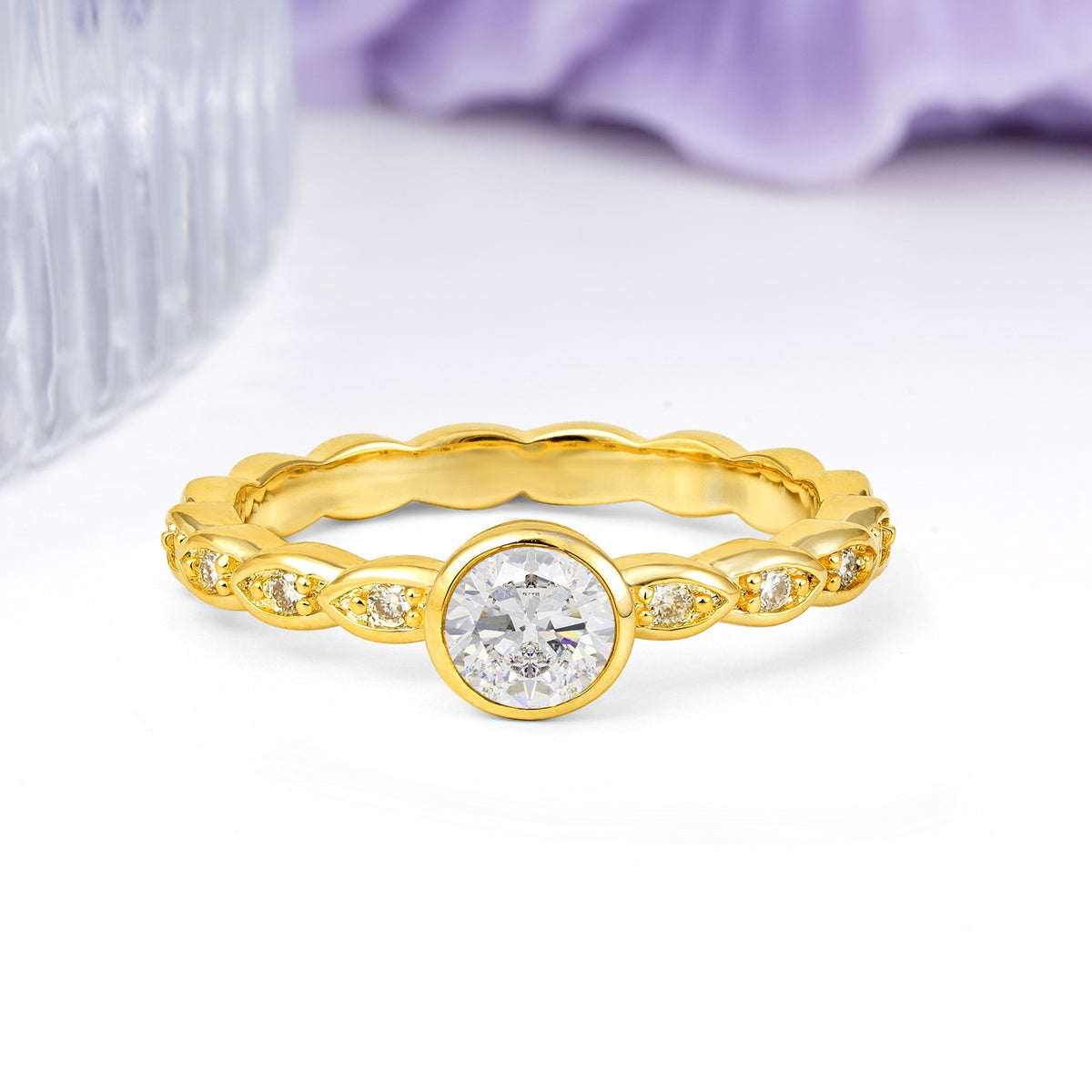 Classic & Minimalist Flush-Set Round-Cut Moissanite Engagement Ring - Additional view