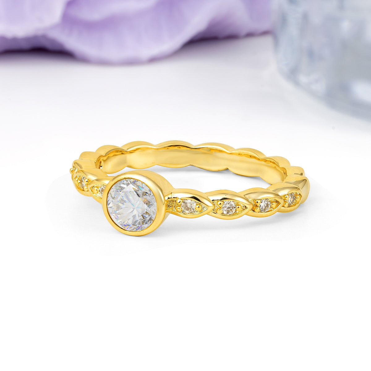 Classic & Minimalist Flush-Set Round-Cut Moissanite Engagement Ring - Additional view