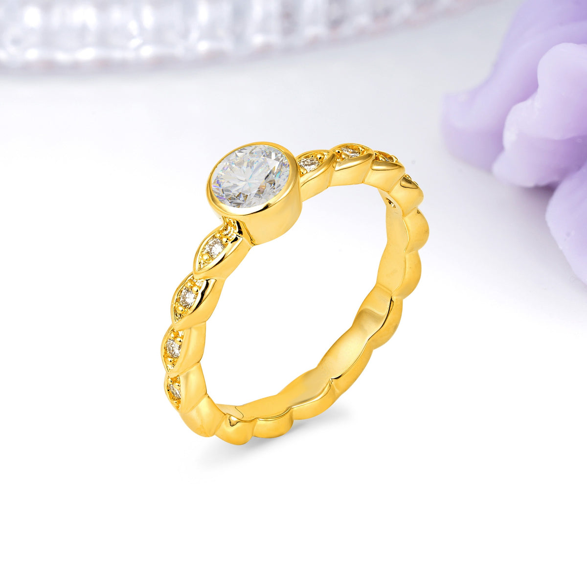 Classic & Minimalist Flush-Set Round-Cut Moissanite Engagement Ring - Additional view