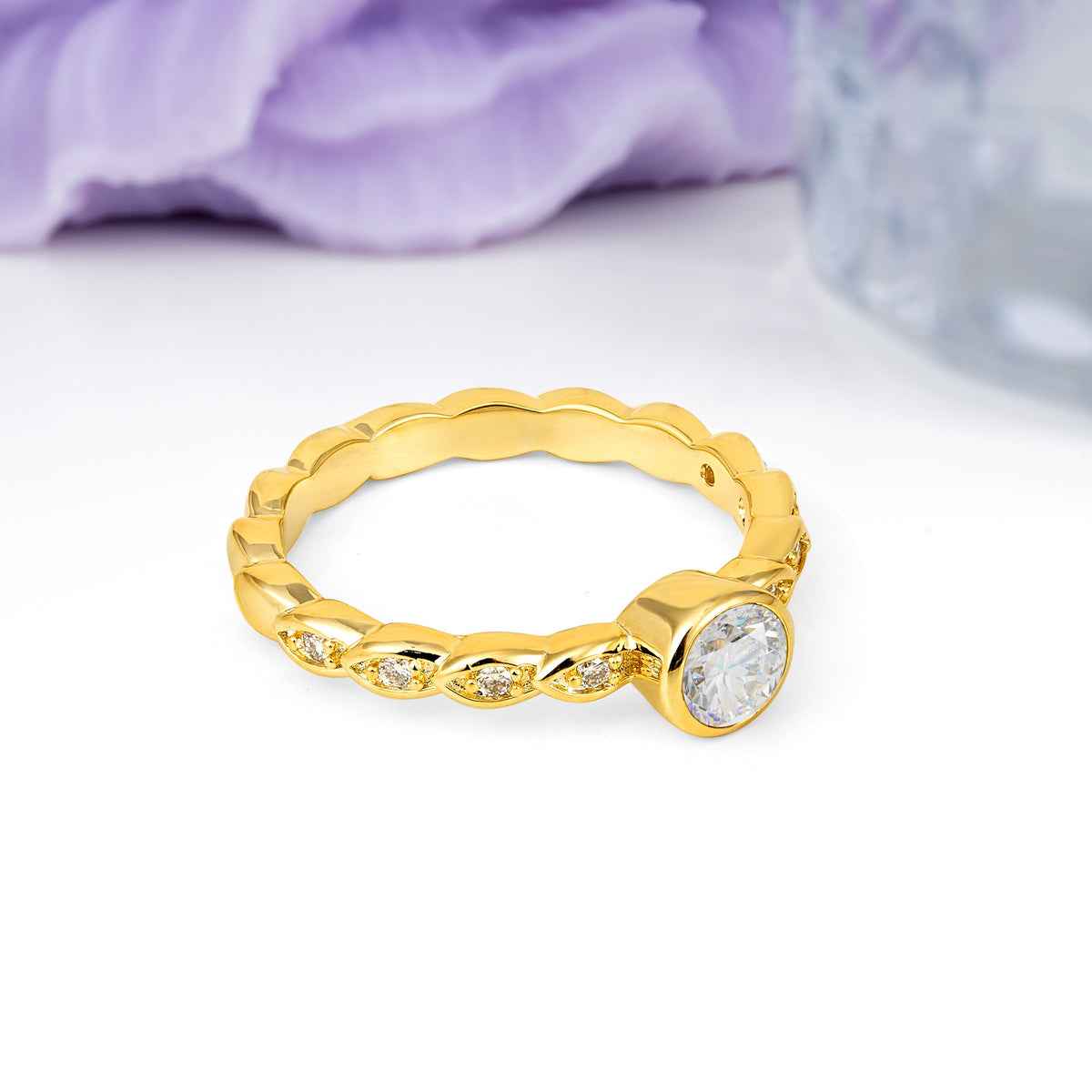 Classic & Minimalist Flush-Set Round-Cut Moissanite Engagement Ring - Additional view
