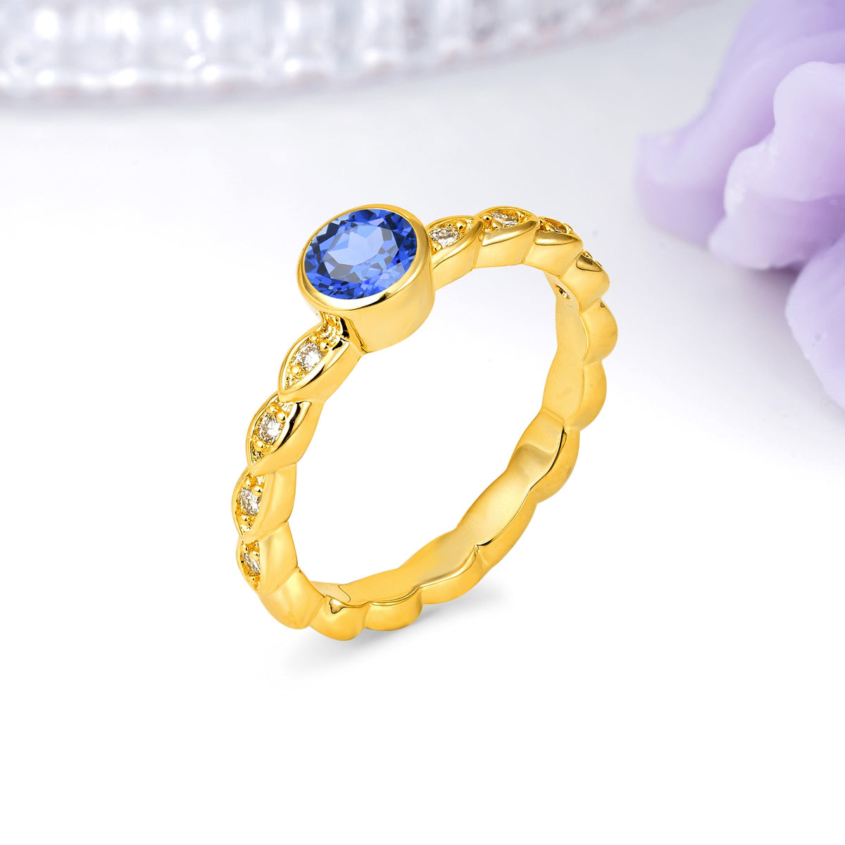 Classic & Minimalist Flush-Set Round-Cut Sapphire Engagement Ring - Additional view