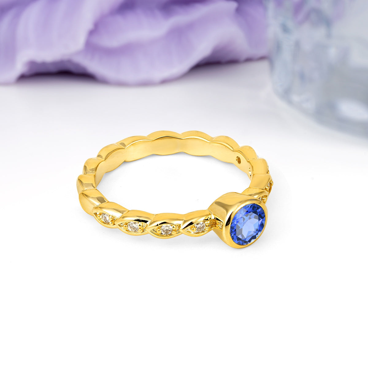 Classic & Minimalist Flush-Set Round-Cut Sapphire Engagement Ring - Additional view