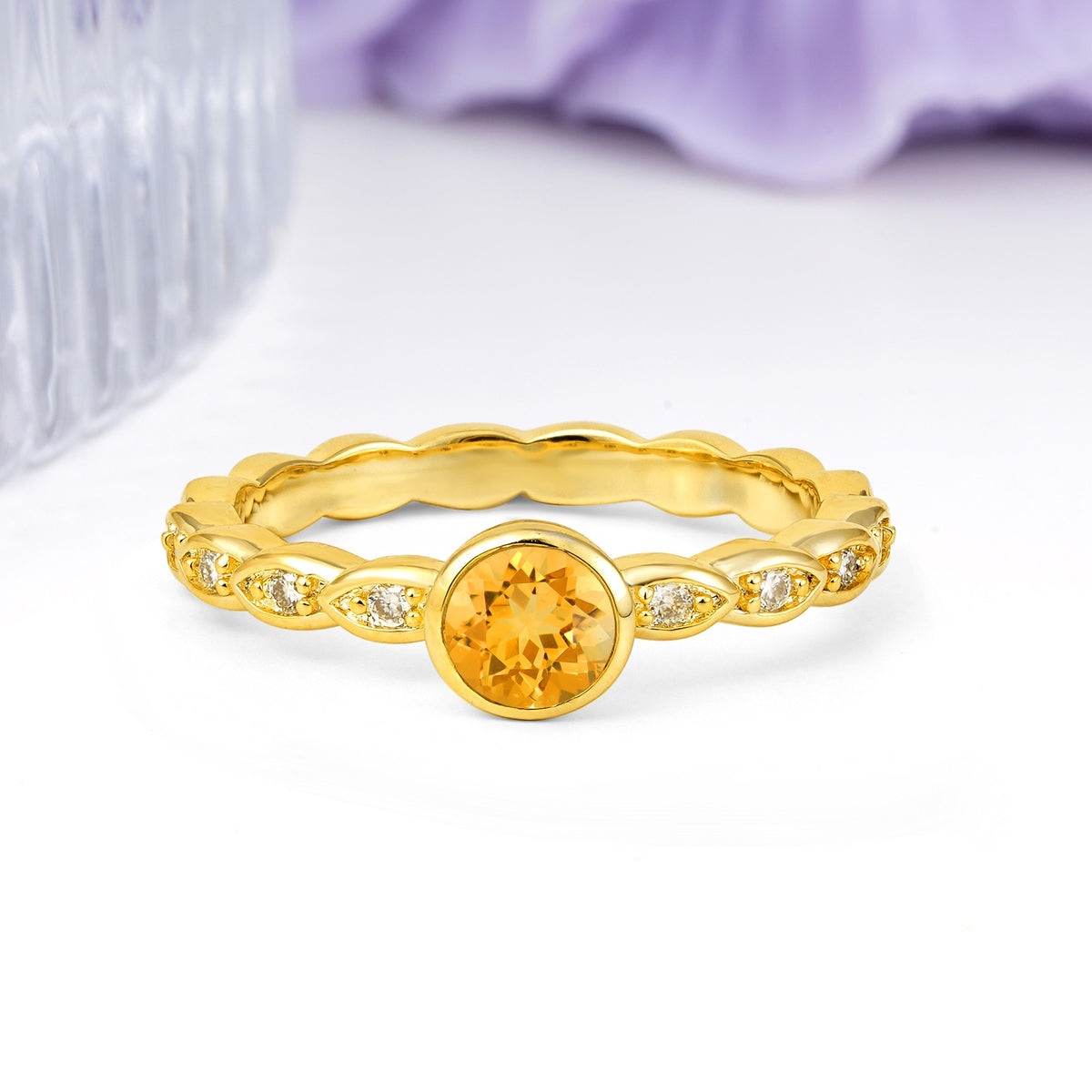 Classic & Minimalist Flush-Set Round-Cut Citrine Engagement Ring - Additional view