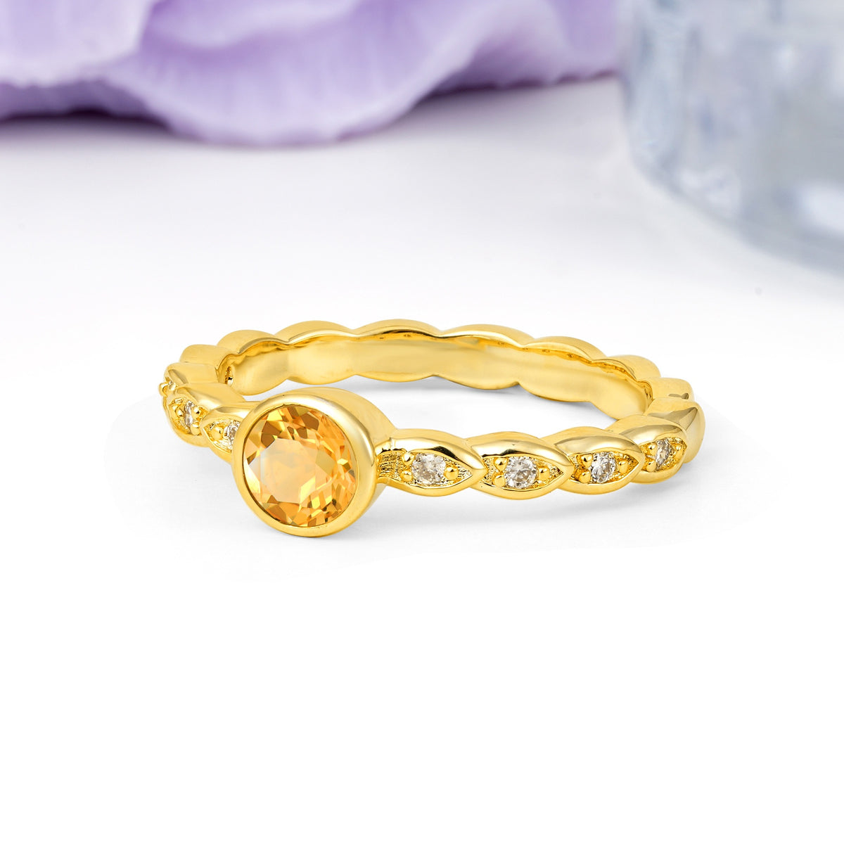 Classic & Minimalist Flush-Set Round-Cut Citrine Engagement Ring - Additional view