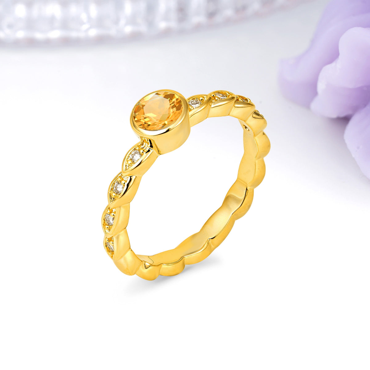 Classic & Minimalist Flush-Set Round-Cut Citrine Engagement Ring - Additional view