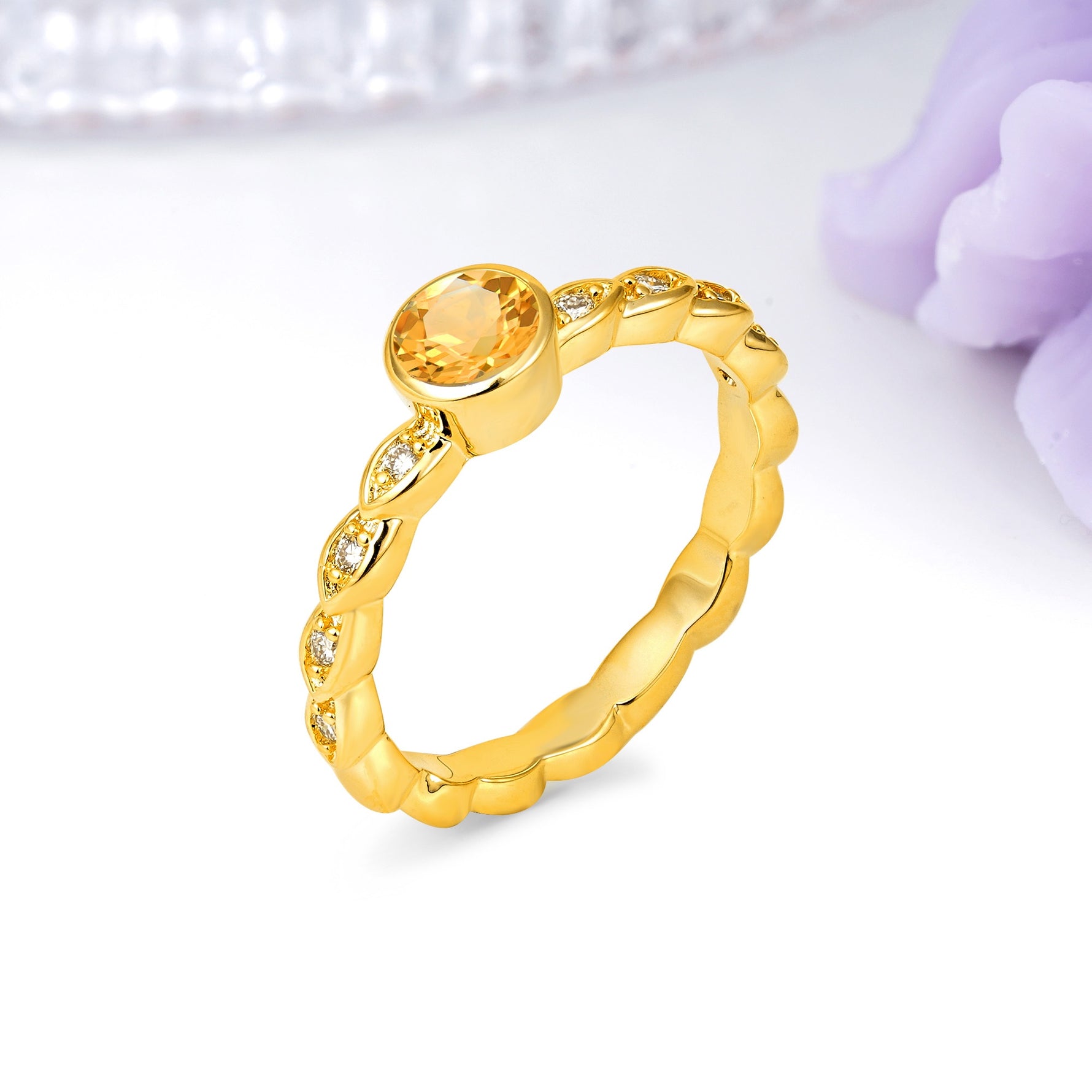 Classic & Minimalist Flush-Set Round-Cut Citrine Engagement Ring - Additional view