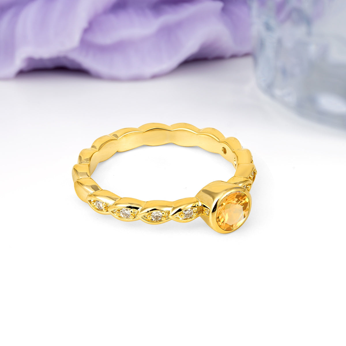 Classic & Minimalist Flush-Set Round-Cut Citrine Engagement Ring - Additional view