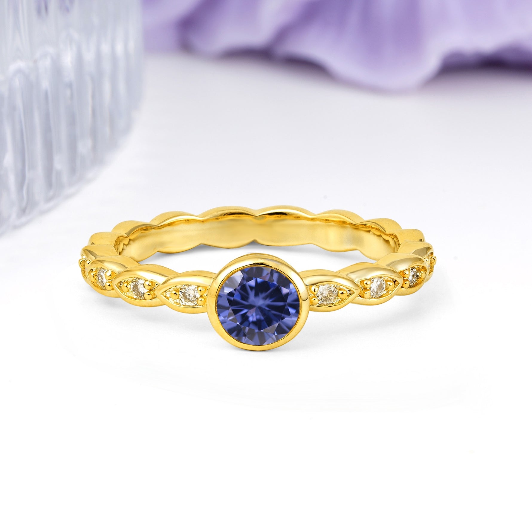 Classic & Minimalist Flush-Set Round-Cut Tanzanite Engagement Ring - Additional view