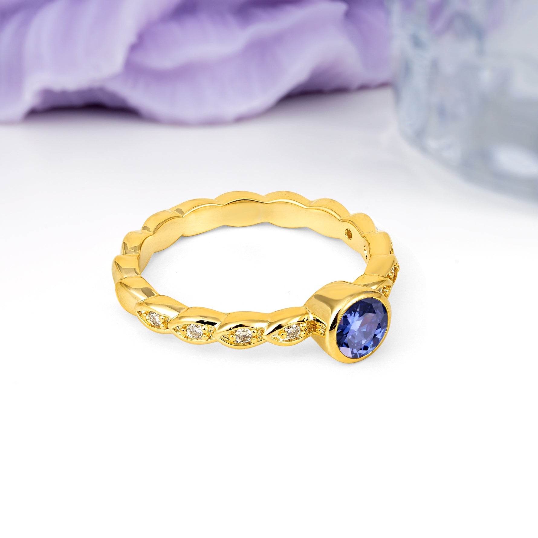 Classic & Minimalist Flush-Set Round-Cut Tanzanite Engagement Ring - Additional view