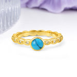 Classic & Minimalist Flush-Set Round-Cut Turquoise Engagement Ring - Additional view
