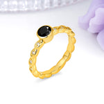 Classic & Minimalist Flush-Set Round-Cut Black Onyx Engagement Ring - Additional view