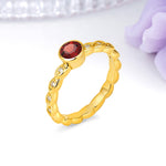 Classic & Minimalist Flush-Set Round-Cut Garnet Engagement Ring - Additional view