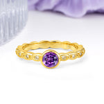 Classic & Minimalist Flush-Set Round-Cut Amethyst Engagement Ring - Additional view