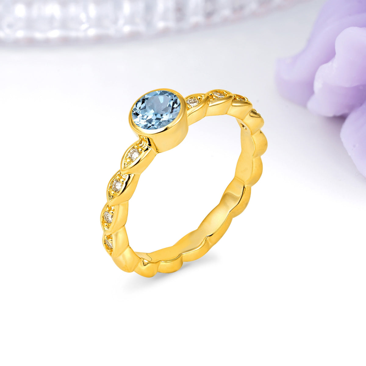Classic & Minimalist Flush-Set Round-Cut Aquamarine Engagement Ring - Additional view