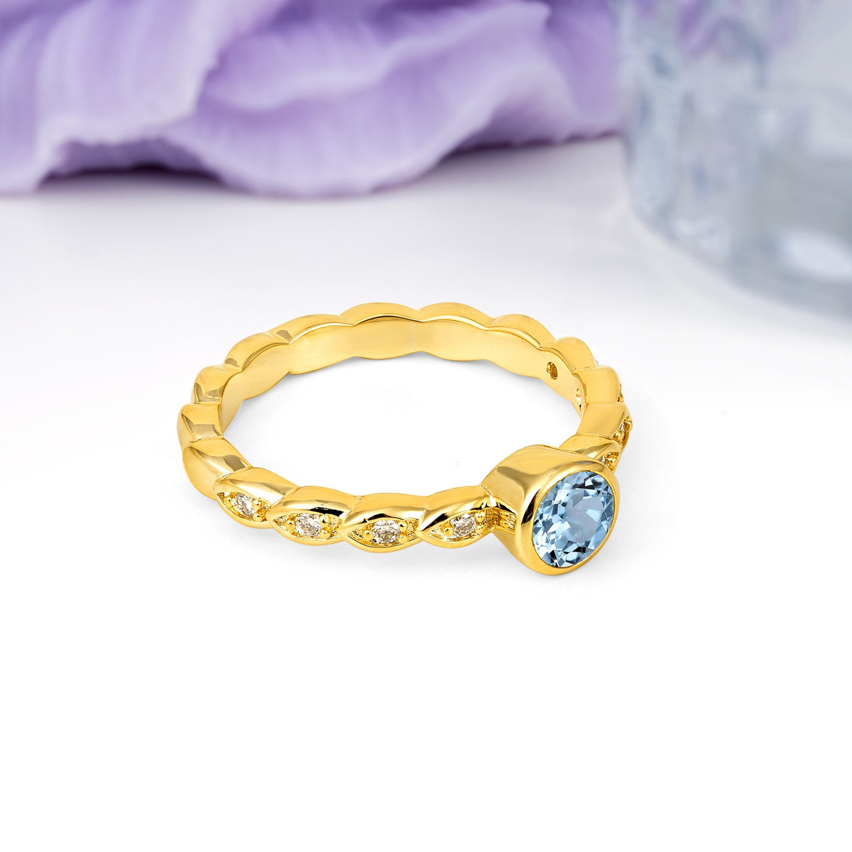 Classic & Minimalist Flush-Set Round-Cut Aquamarine Engagement Ring - Additional view