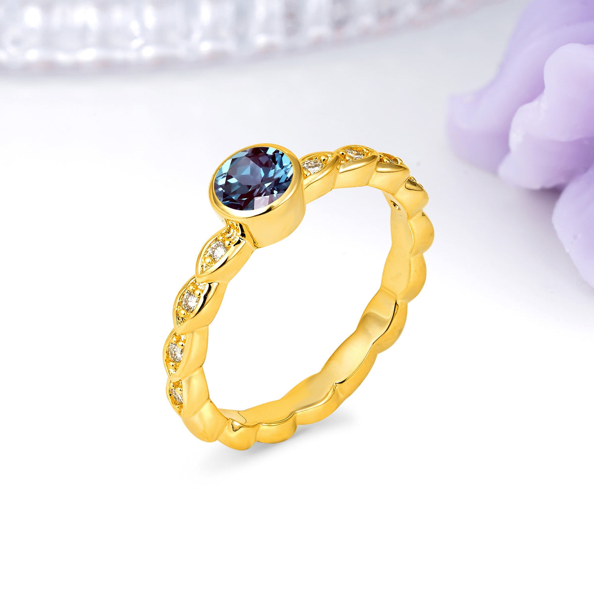 Classic & Minimalist Flush-Set Round-Cut Alexandrite Engagement Ring - Additional view