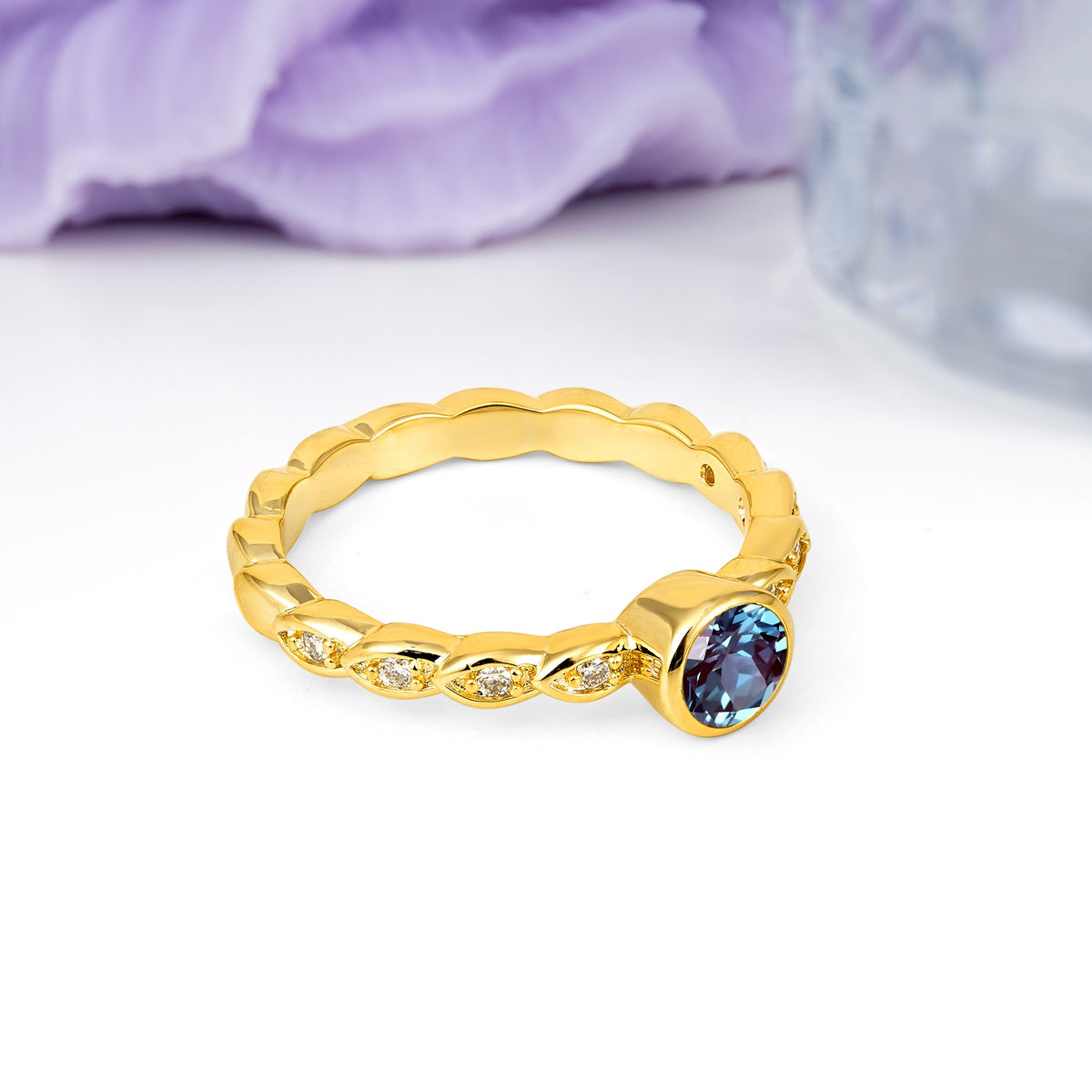 Classic & Minimalist Flush-Set Round-Cut Alexandrite Engagement Ring - Additional view
