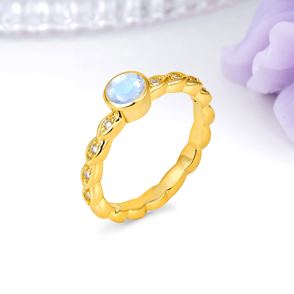 Classic & Minimalist Flush-Set Round-Cut Moonstone Engagement Ring - Additional view