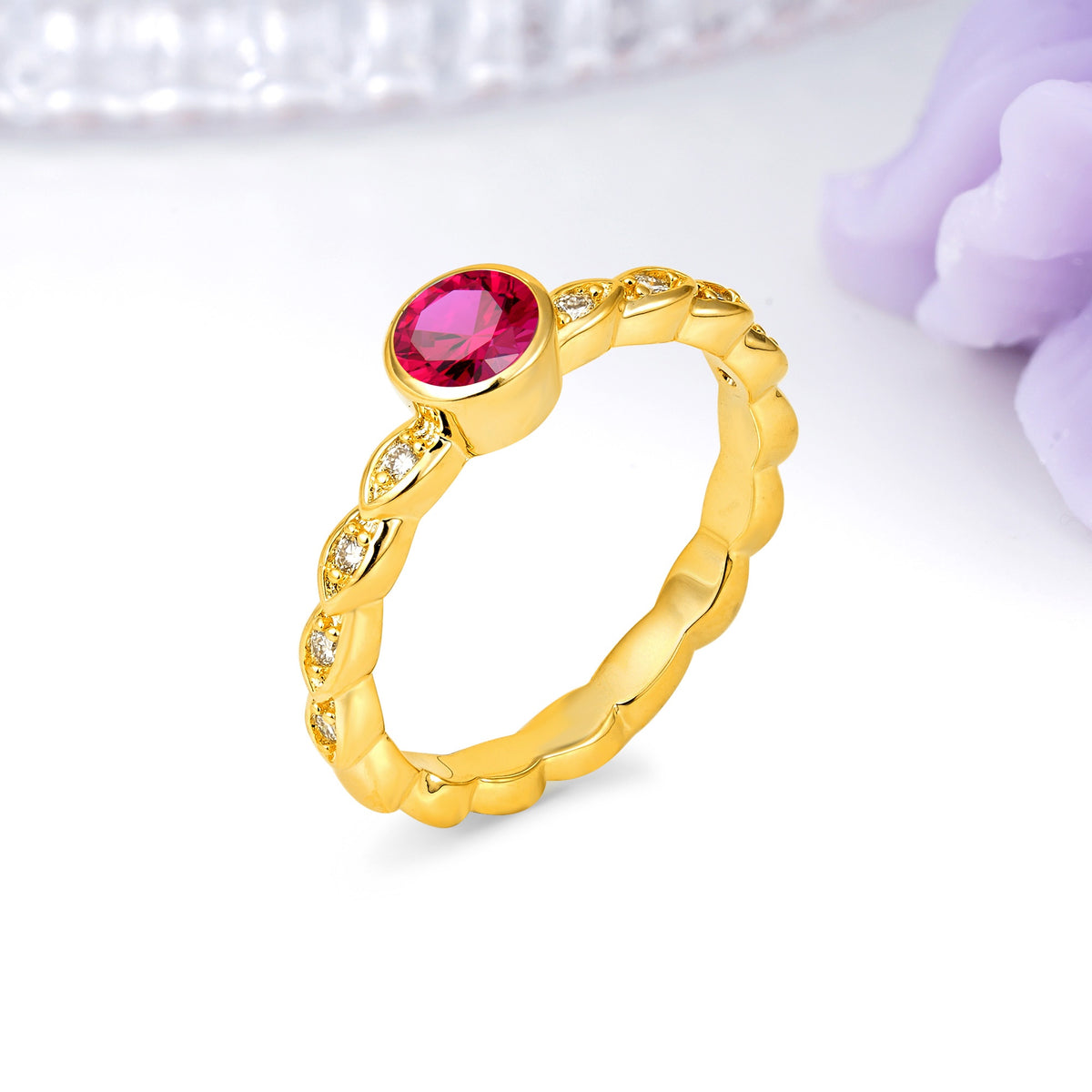 Classic & Minimalist Flush-Set Round-Cut Ruby Engagement Ring - Additional view
