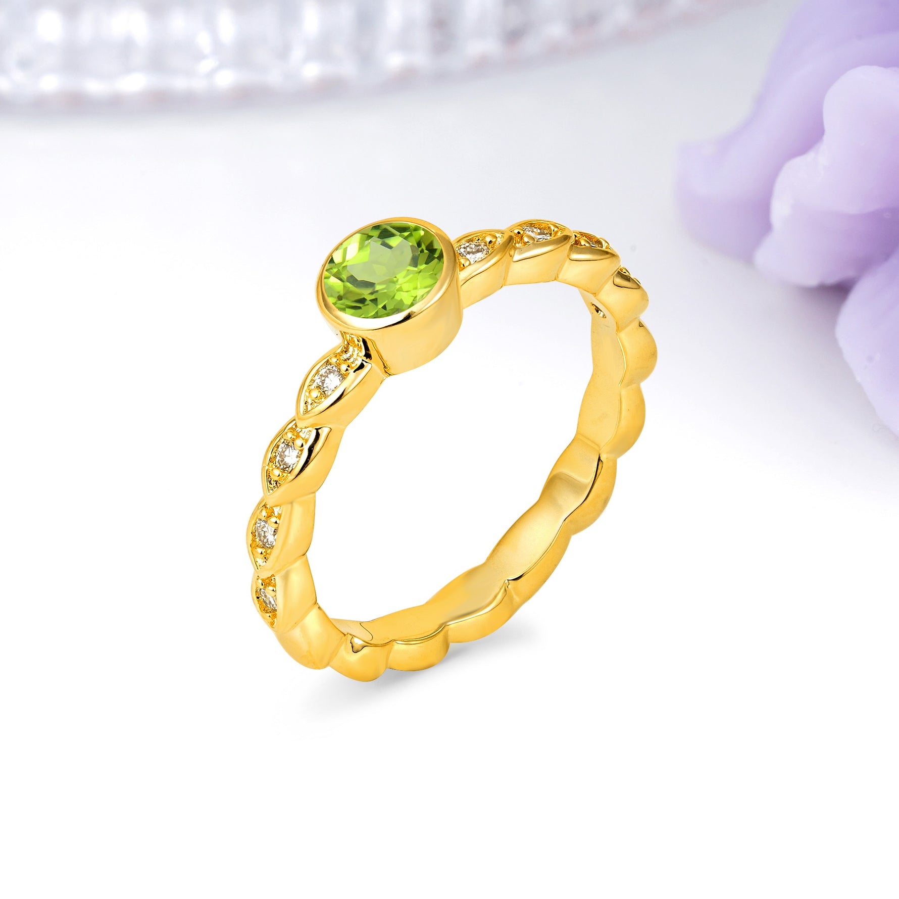 Classic & Minimalist Flush-Set Round-Cut Peridot Engagement Ring - Additional view