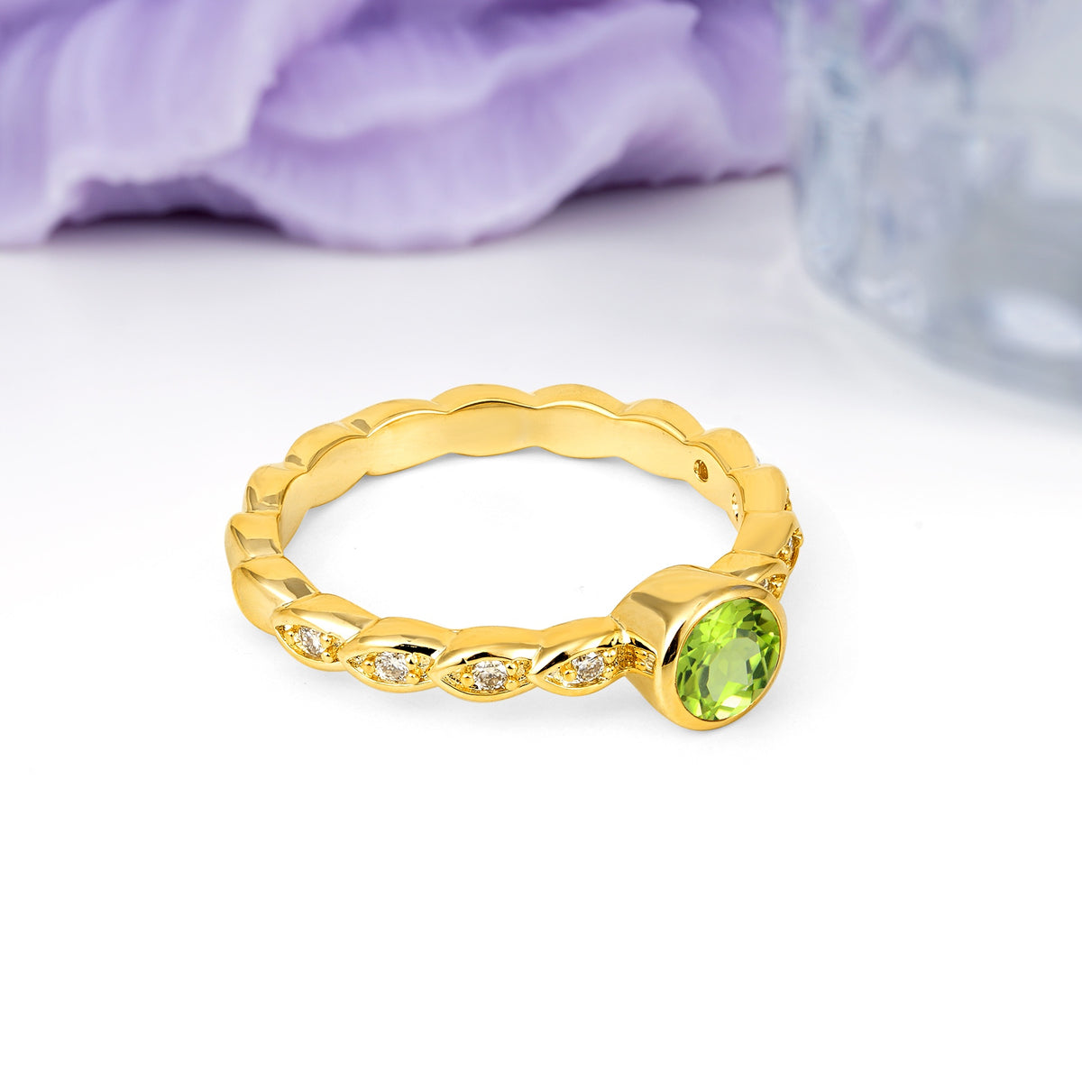 Classic & Minimalist Flush-Set Round-Cut Peridot Engagement Ring - Additional view