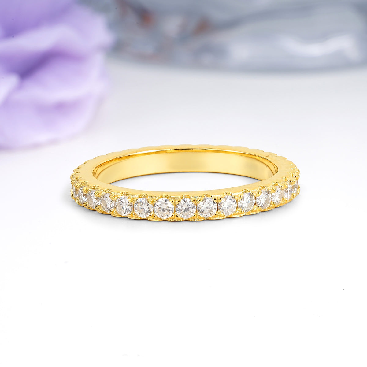 Distinctive and Luxurious Pavé Set Moissanite Wedding Ring - Additional view