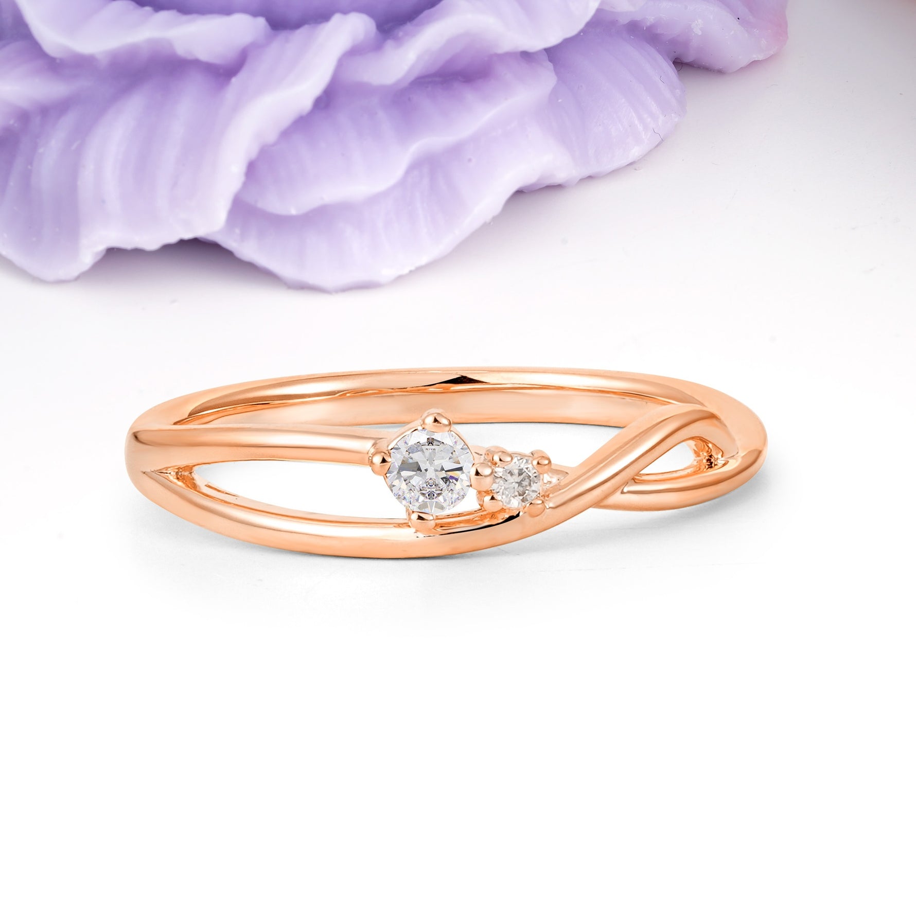Unique Twisted 4-Prong Round Cut Moissanite Engagement Ring - Additional view
