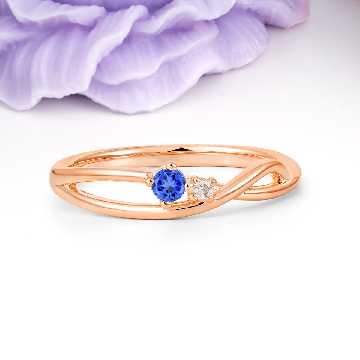 Classic Minimalist Twisted 4 Prong Round Cut Sapphire Engagement Ring - Additional view
