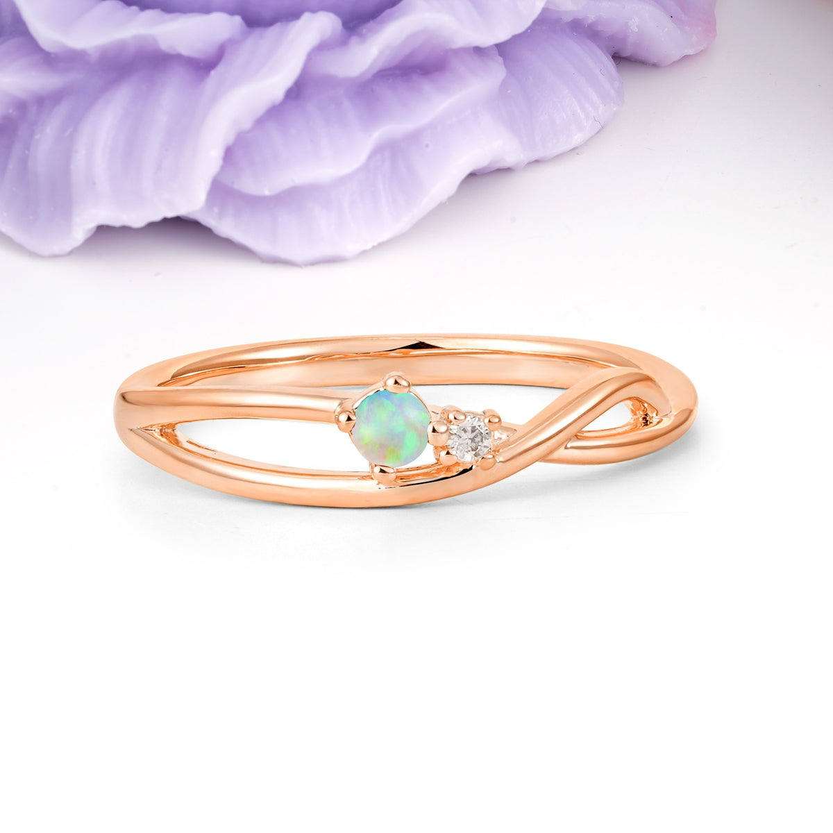 Classic Minimalist Twisted 4 Prong Round Cut Fire Opal Engagement Ring - Additional view