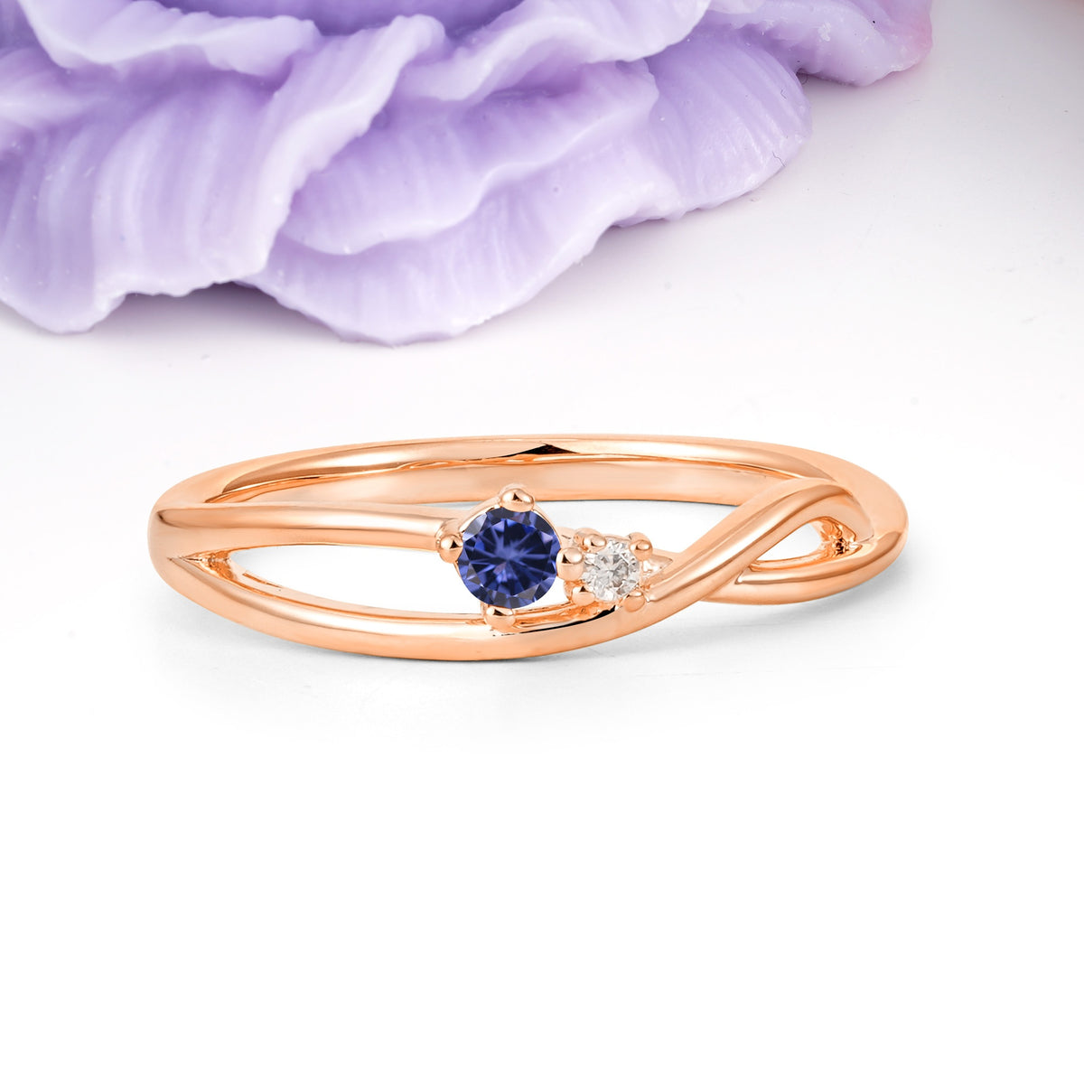Classic Minimalist Twisted 4 Prong Round Cut Tanzanite Engagement Ring - Additional view