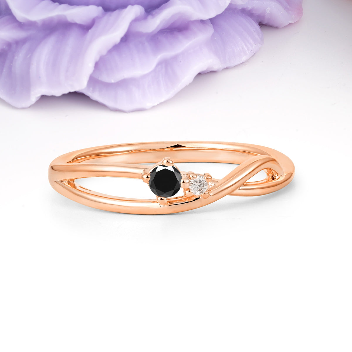 Classic Minimalist Twisted 4 Prong Round Cut Black Onyx Engagement Ring - Additional view