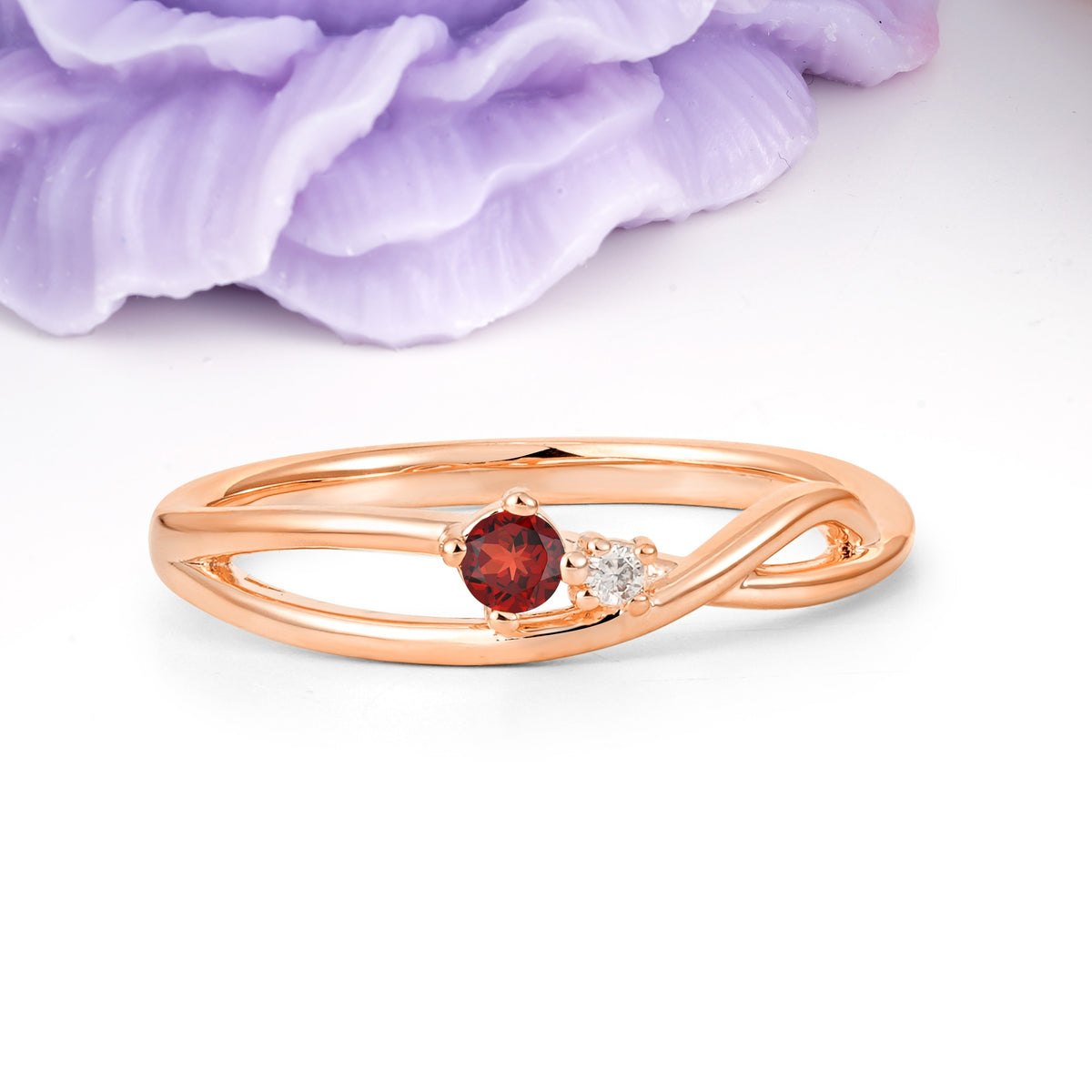Classic Minimalist Twisted 4 Prong Round Cut Garnet Engagement Ring - Additional view