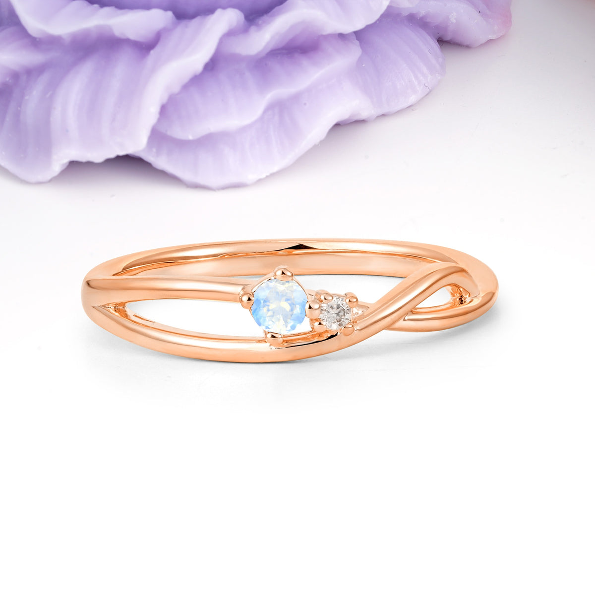 Classic Minimalist Twisted 4 Prong Round Cut Moonstone Engagement Ring - Additional view