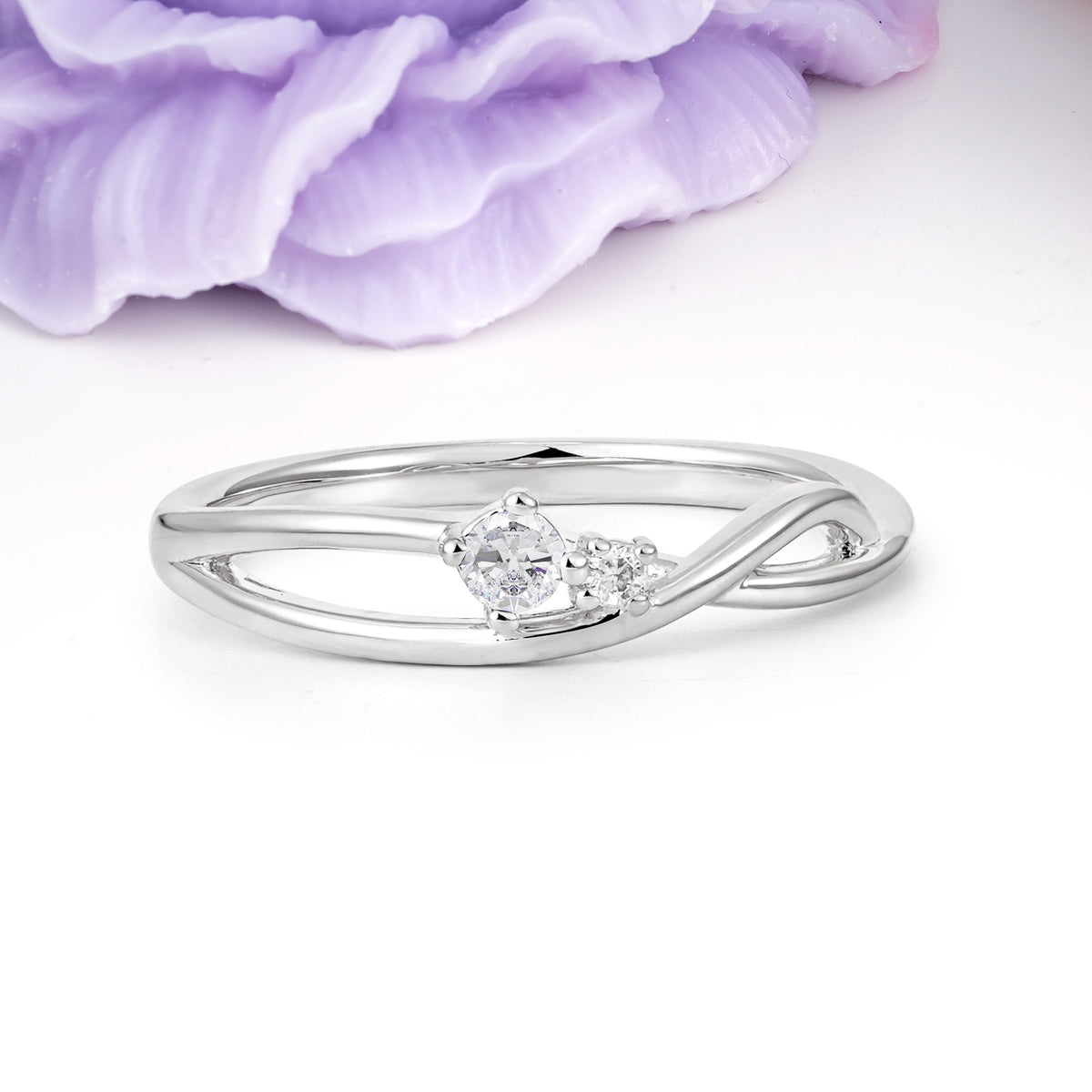 Classic Minimalist Twisted 4 Prong Round Cut Moissanite Engagement Ring - Additional view