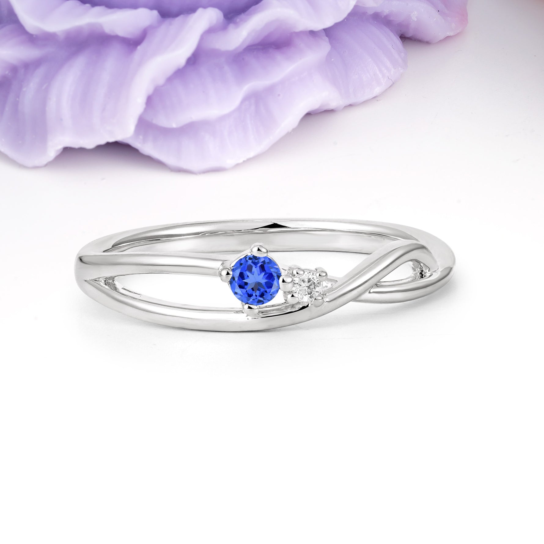 Unique Twisted 4-Prong Round Cut Sapphire Engagement Ring - Additional view