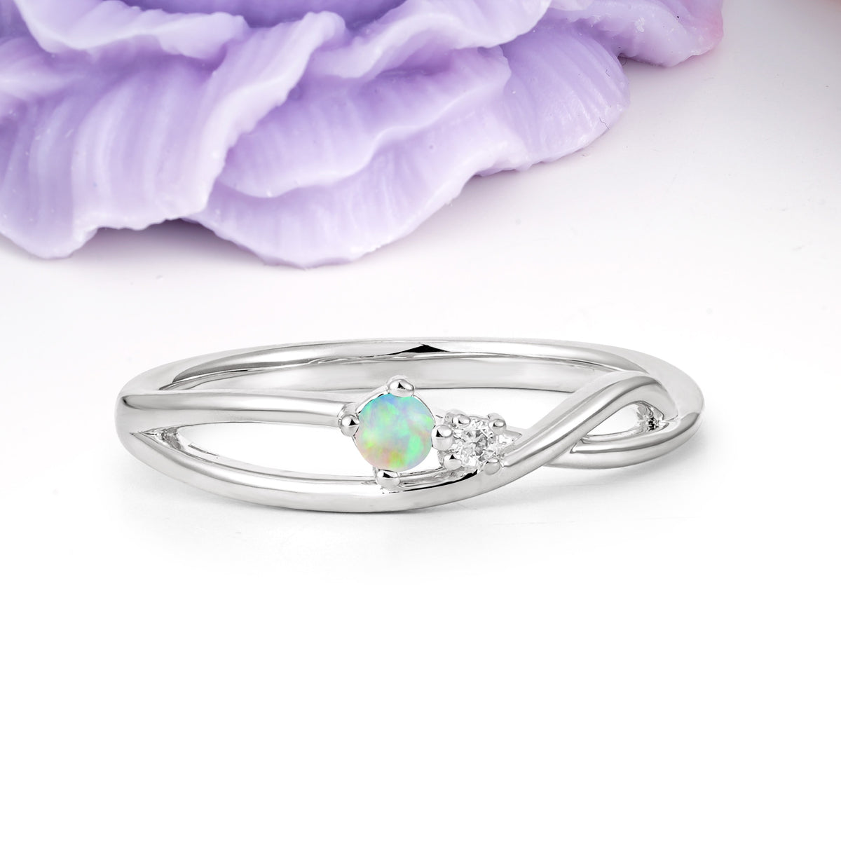 Classic Minimalist Twisted 4 Prong Round Cut Fire Opal Engagement Ring - Additional view