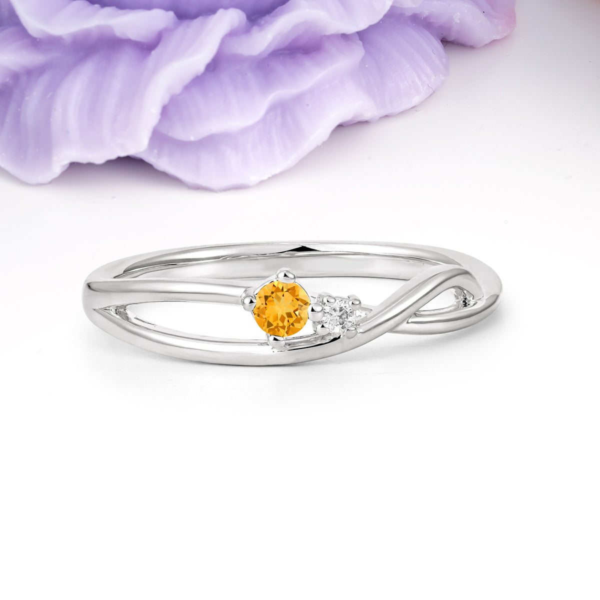Classic Minimalist Twisted 4 Prong Round Cut Citrine Engagement Ring - Additional view
