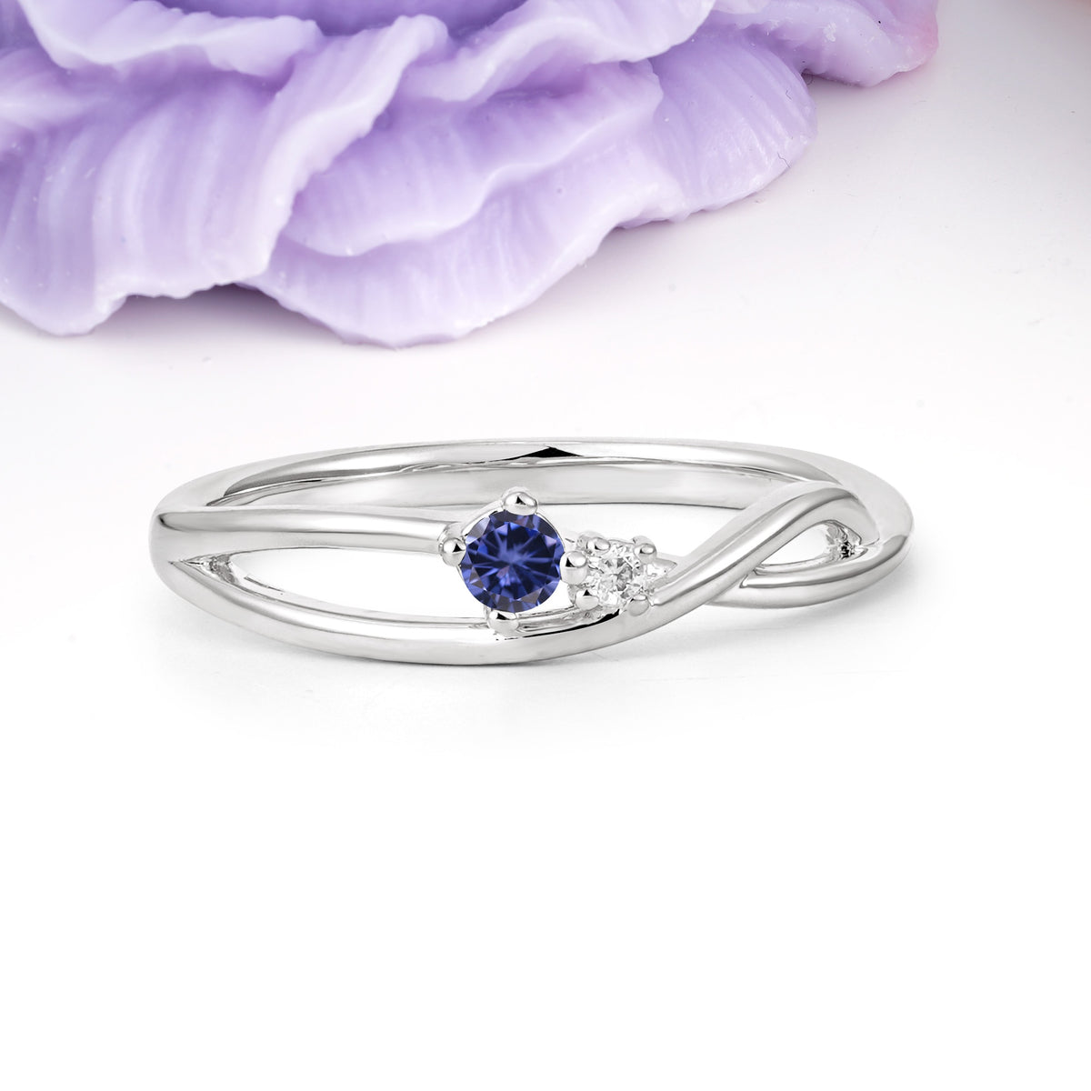 Classic Minimalist Twisted 4 Prong Round Cut Tanzanite Engagement Ring - Additional view