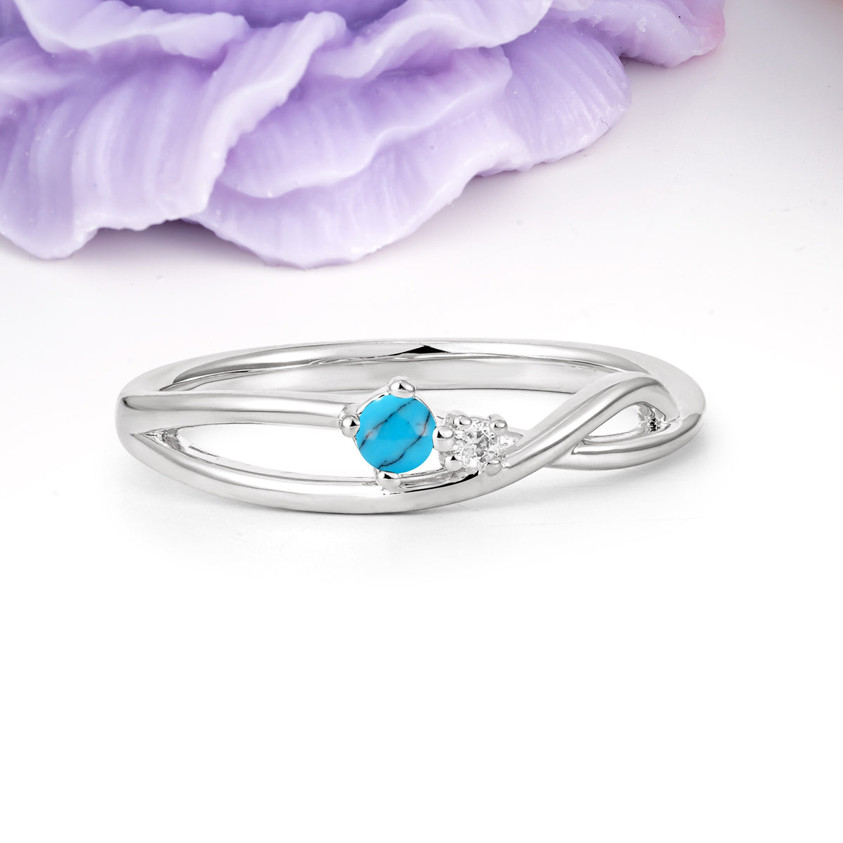 Classic Minimalist Twisted 4 Prong Round Cut Turquoise Engagement Ring - Additional view