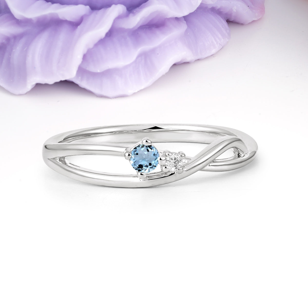 Classic Minimalist Twisted 4 Prong Round Cut Aquamarine Engagement Ring - Additional view