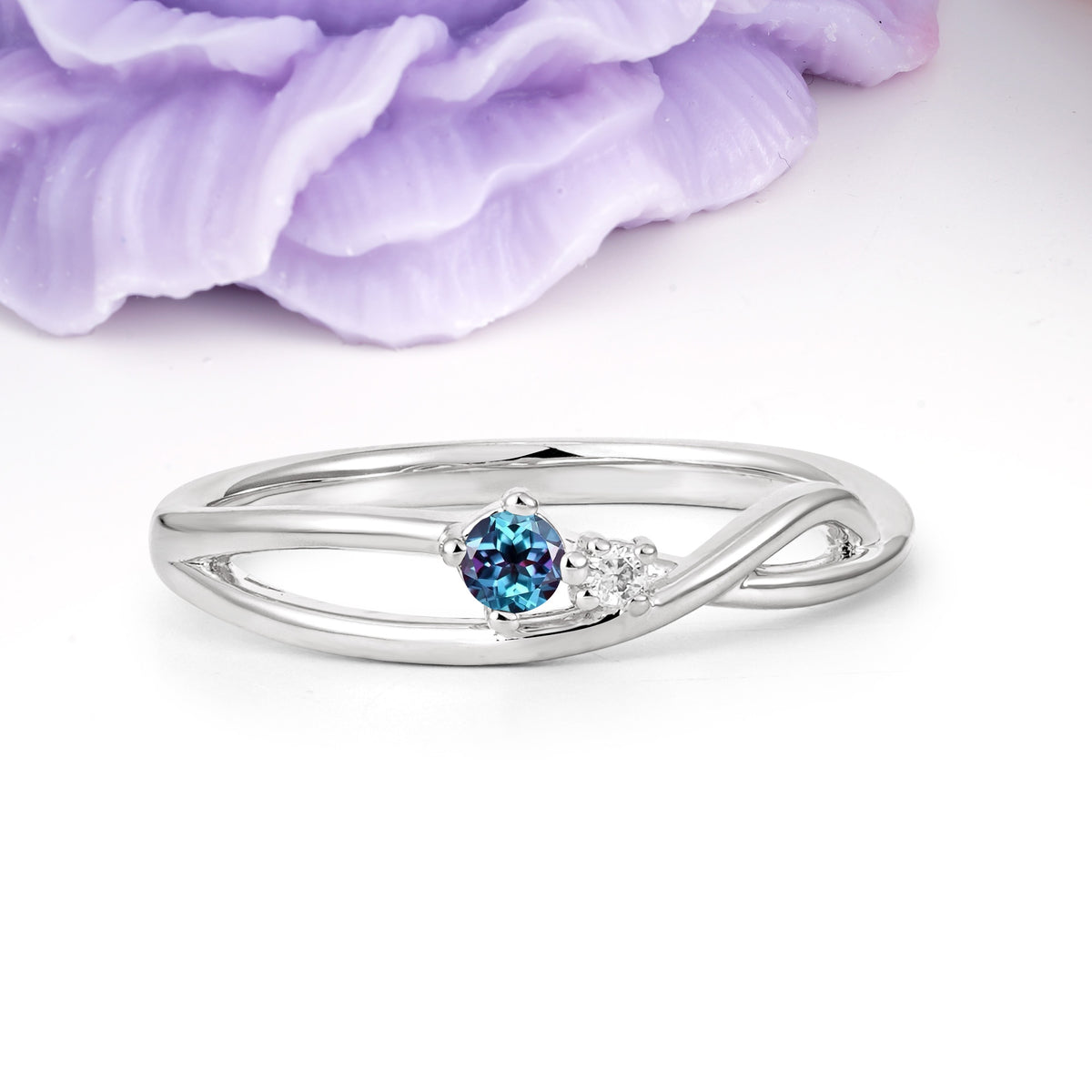 Classic Minimalist Twisted 4 Prong Round Cut Alexandrite Engagement Ring - Additional view