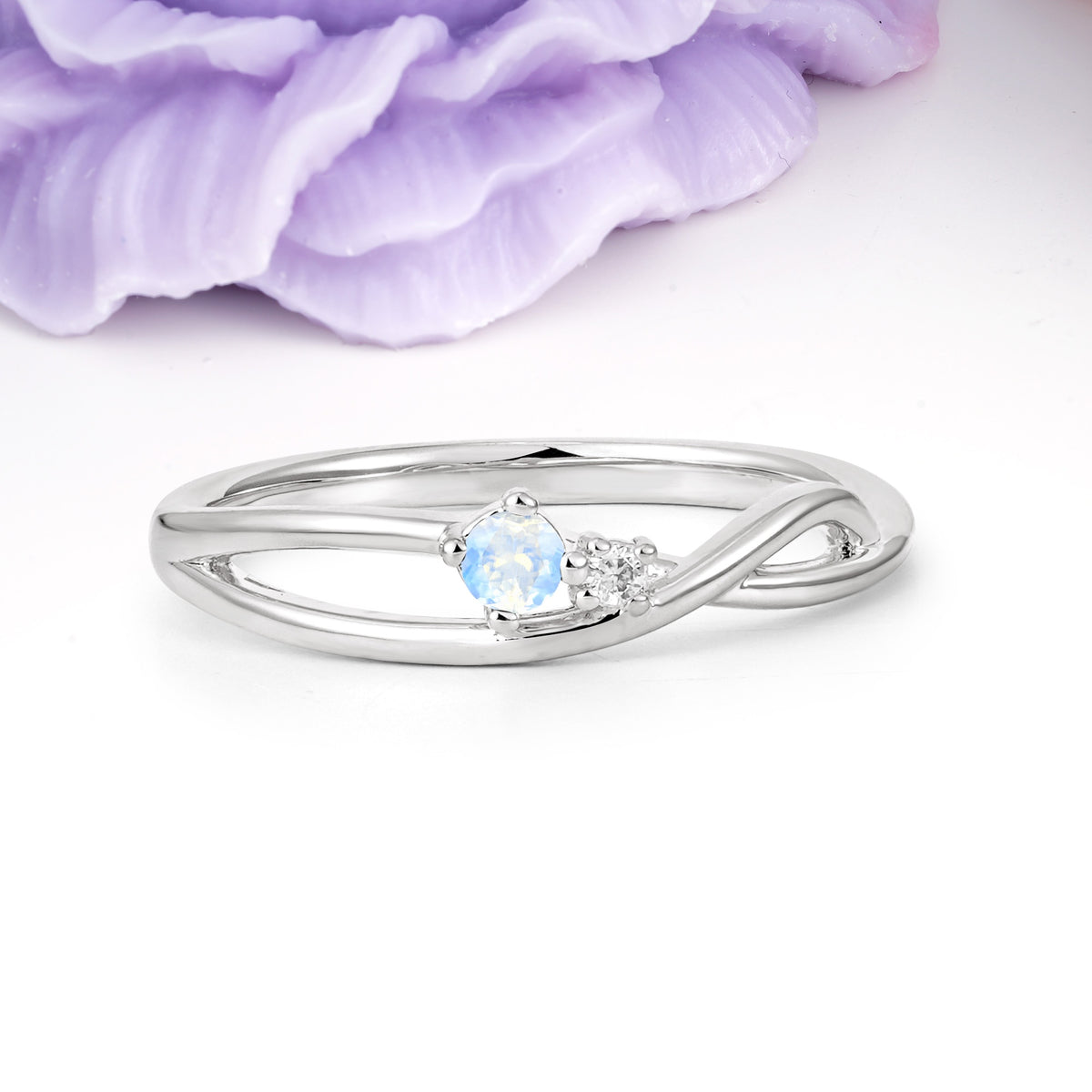 Classic Minimalist Twisted 4 Prong Round Cut Moonstone Engagement Ring - Additional view