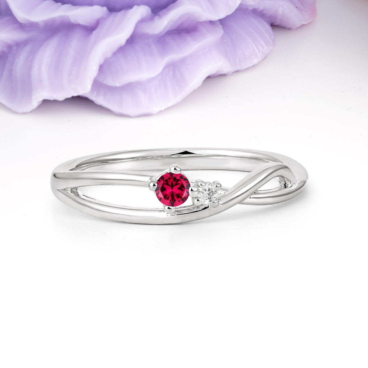 Classic Minimalist Twisted 4 Prong Round Cut Ruby Engagement Ring - Additional view