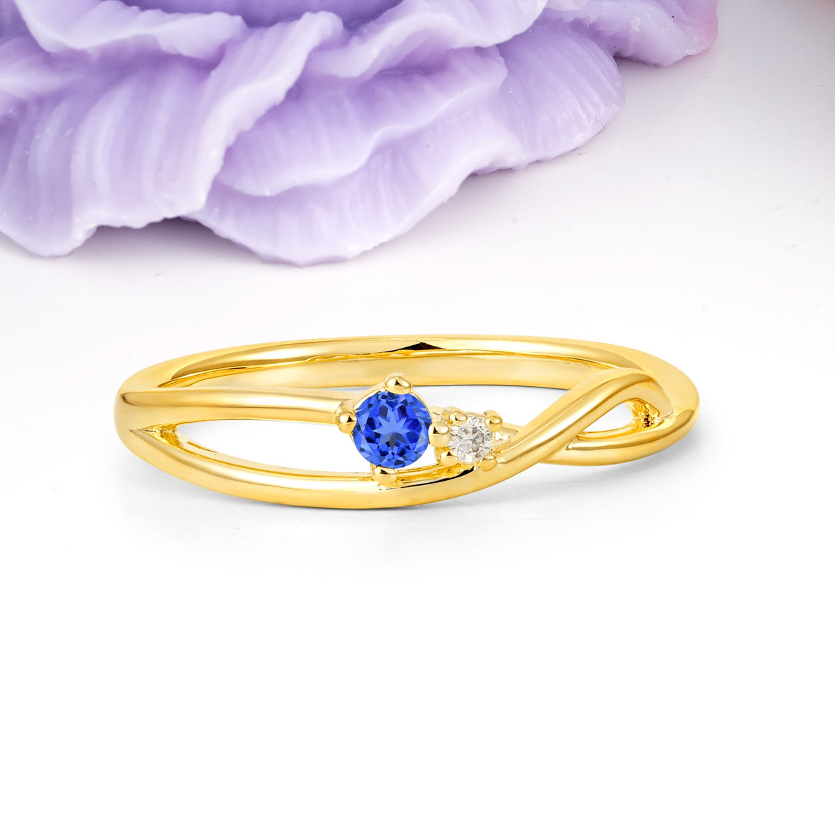 Classic Minimalist Twisted 4 Prong Round Cut Sapphire Engagement Ring - Additional view