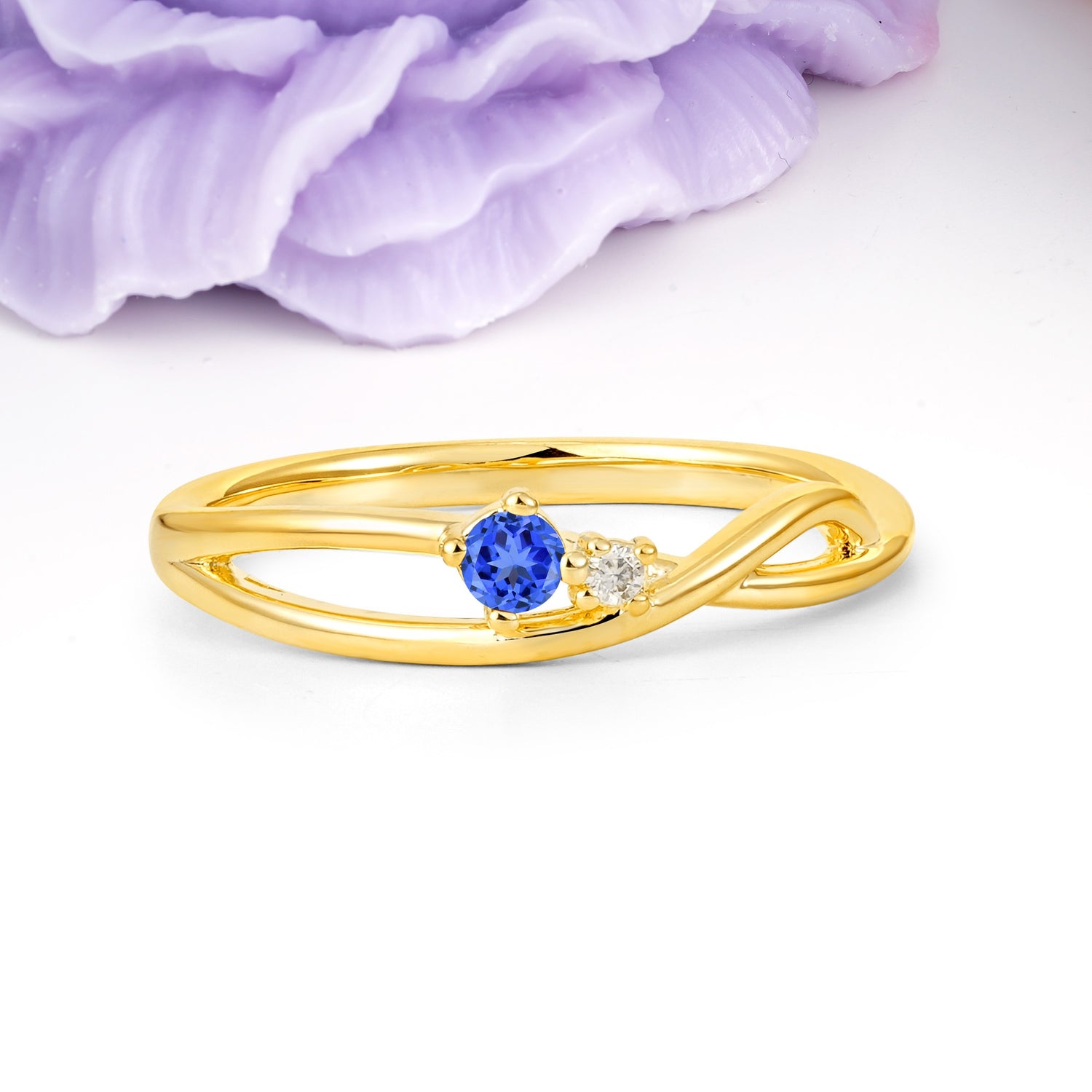 Unique Twisted 4-Prong Round Cut Sapphire Engagement Ring - Additional view