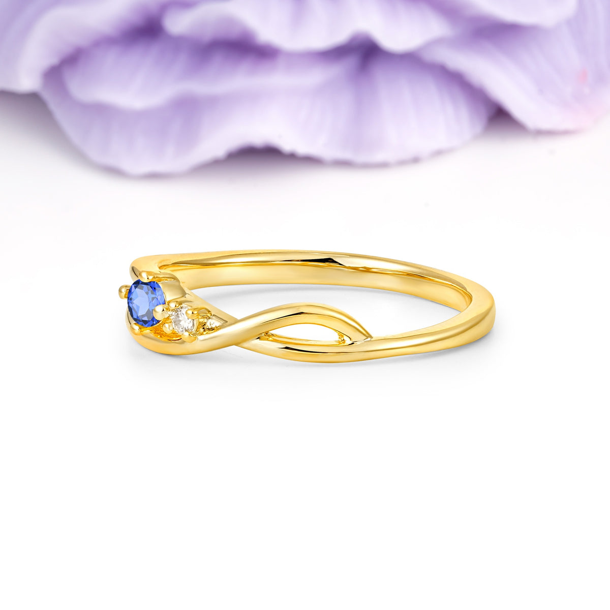 Classic Minimalist Twisted 4 Prong Round Cut Sapphire Engagement Ring - Additional view