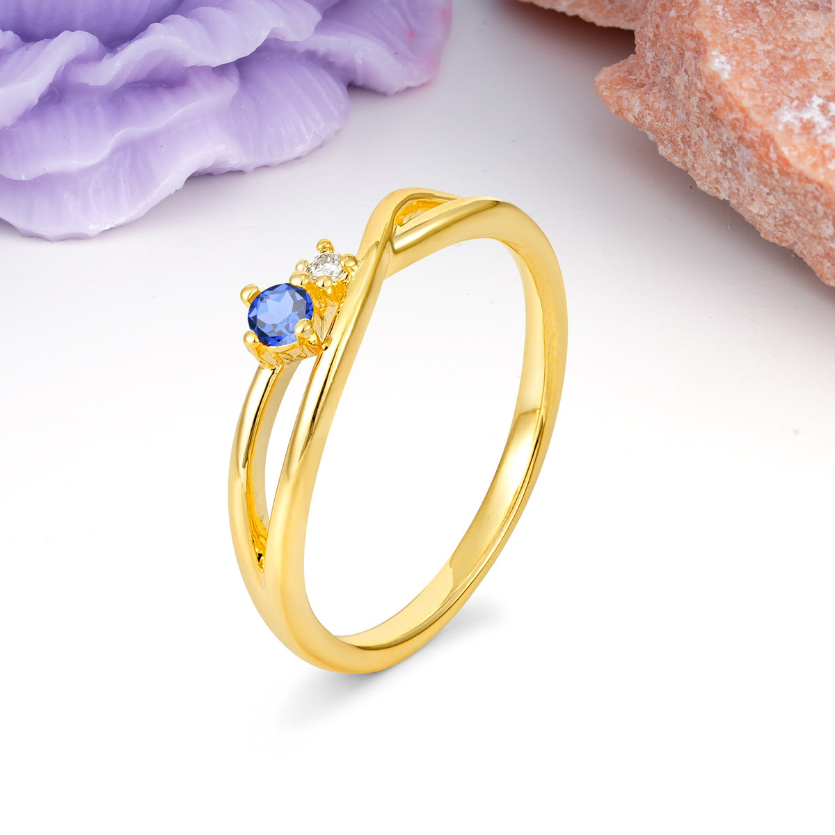 Classic Minimalist Twisted 4 Prong Round Cut Sapphire Engagement Ring - Additional view