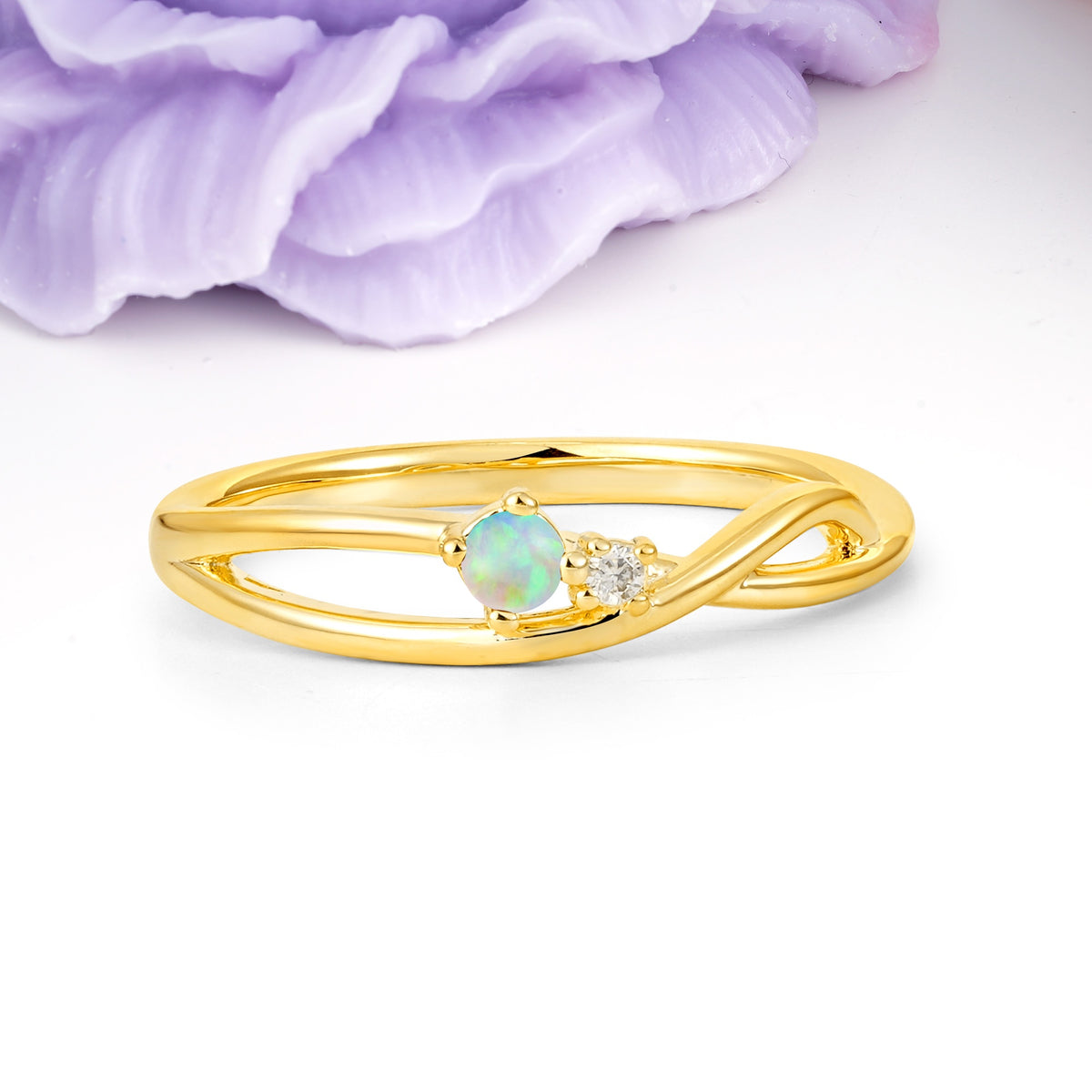 Classic Minimalist Twisted 4 Prong Round Cut Fire Opal Engagement Ring - Additional view